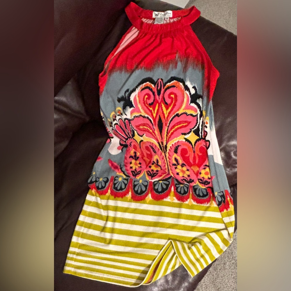 Ladies Dress Multi Colored Print Blocked Design